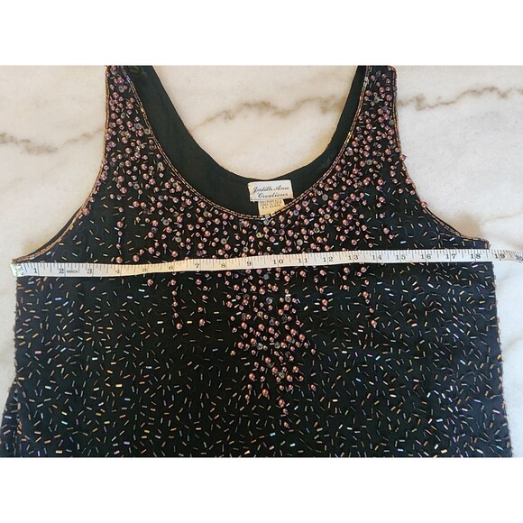 Vintage Judith Anne Creations Small 100% Silk Black & Gold Beaded Flowy Tank Top - Picture 7 of 14